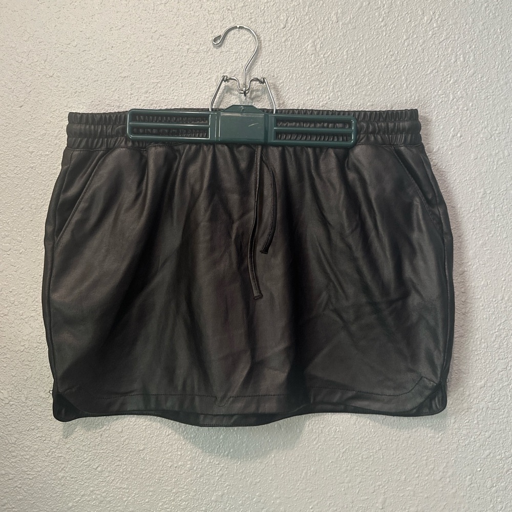 Faux Leather Mini Skirt with Athletic Style Waist Band